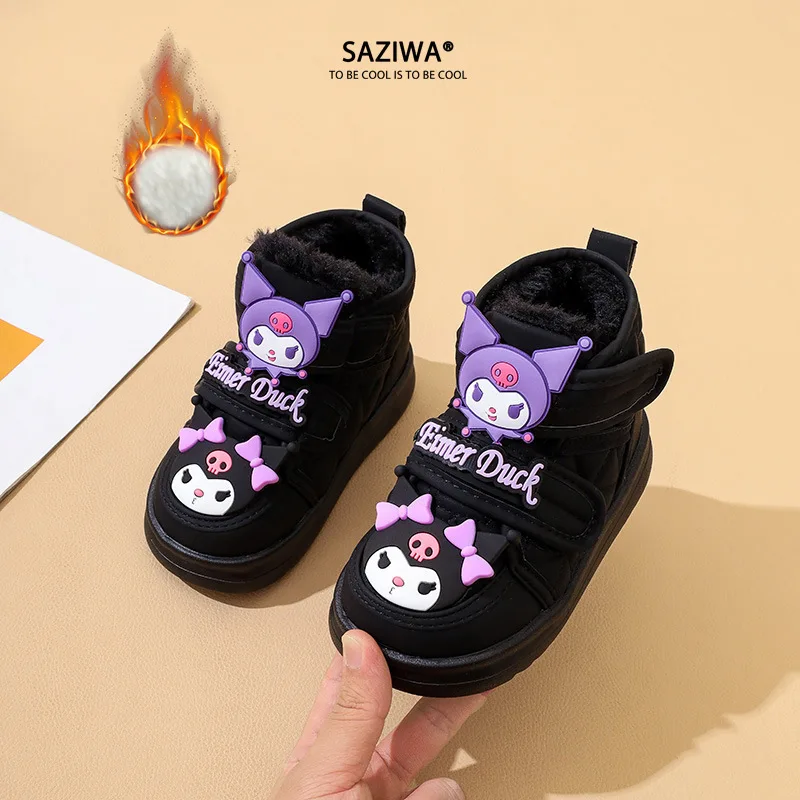 

Hot Sanrio Kuromi Girl Kawaii Winter Keep Warm Cotton Boots Student Cartoon Fleece-Lined Thicken Child Non-Slip Snow Boots New
