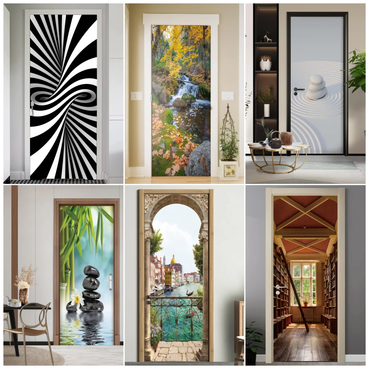 Autumn Forest Waterfall Door Sticker Nature Stream Wall Decal Self-Adhesive Removable Mural Home Decor Art for Living Room