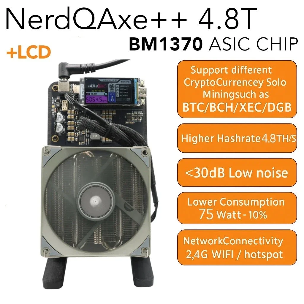 

Nerdqaxe++ Bitcoin Miner 4,8TH/s | Чип 4X BM1370 (Antminer S21 Pro Tech) | Ультраэффективный 75 Вт | Wi-Fi и ЖК-дисплей | AxeOS |