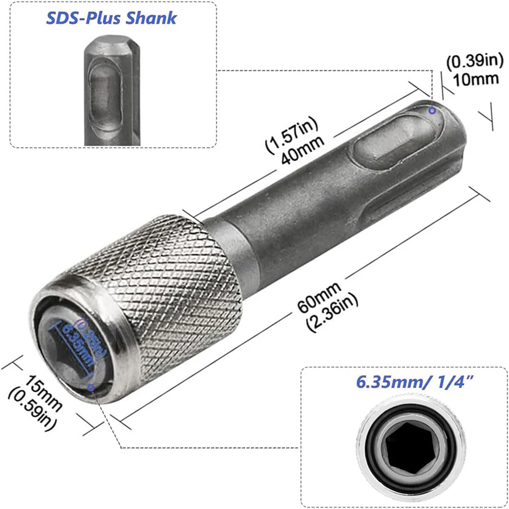 SDS إلى 1/4 "محول عرافة عرقوب محول-مثقاب طرق كهربائي شنيور يعمل بالبطارية بت المقبس أداة مفك كهربائي تمديد مجموعة #5