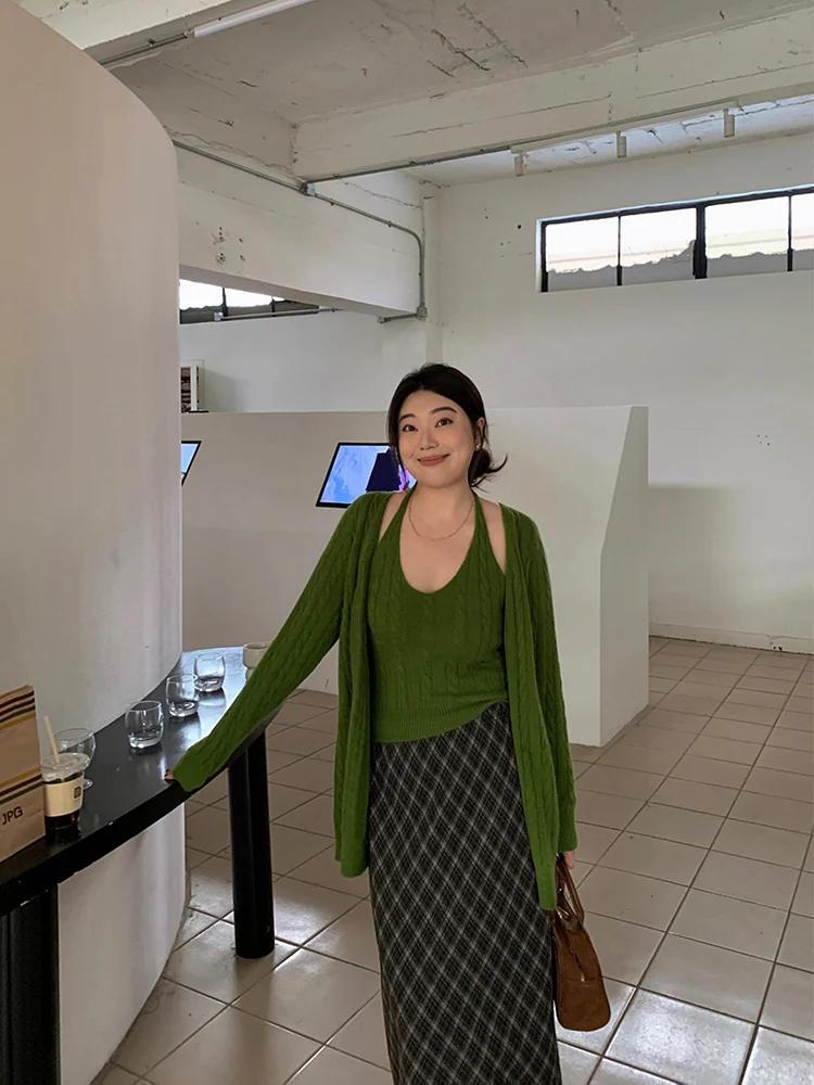 

Вязаный свитер Lin Da Hui больших размеров для женщин: свободный, уютный, универсальный жилет и кардиган для полных женщин (размеры M-MM)