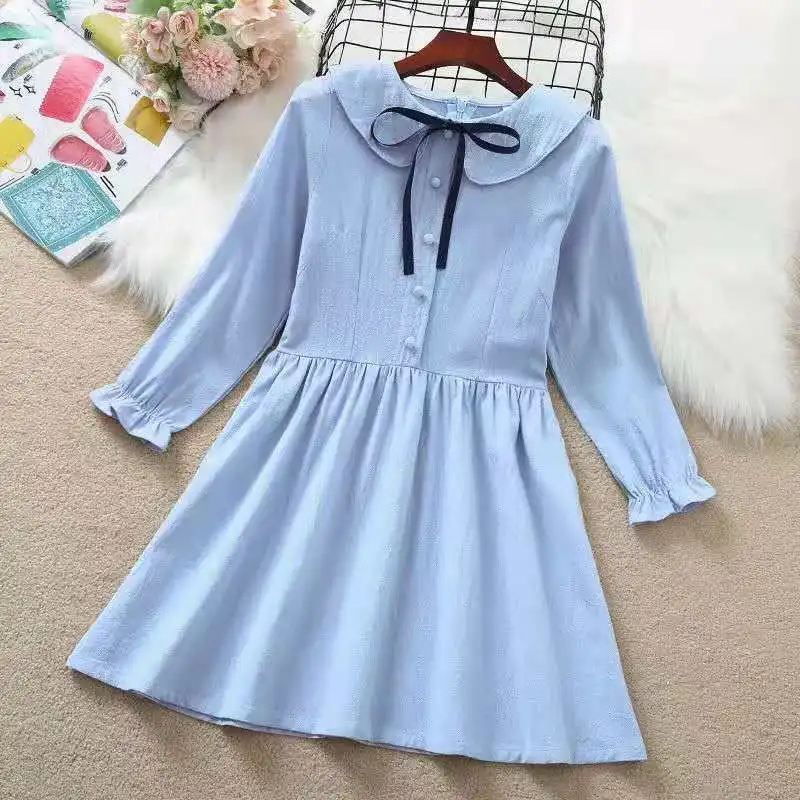 2024 new teenager autumn Kids girls bow Fold long sleeve Dresses Formal Princess Children braces party 4 8 9 5 6 10 12 13 Years