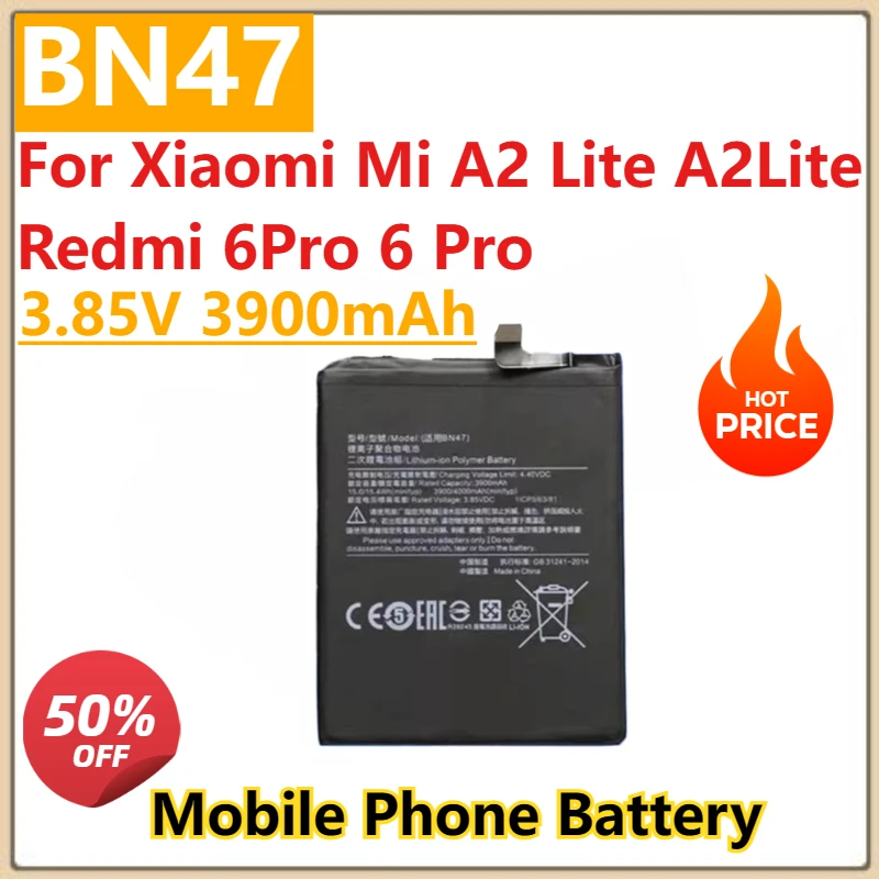 

High Quality New Battery BN47 3.85V 3900mAh For Xiaomi Mi A2 Lite A2Lite Redmi 6Pro 6 Pro Battery Bateria Fast Shipping