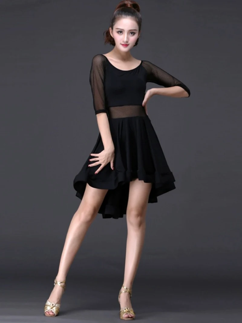 Sexy Dance Dress Latin Dance Tango Ballroom Party Performance Dress Black Tassel Tight Elastic Skirt Summer Training Wear
