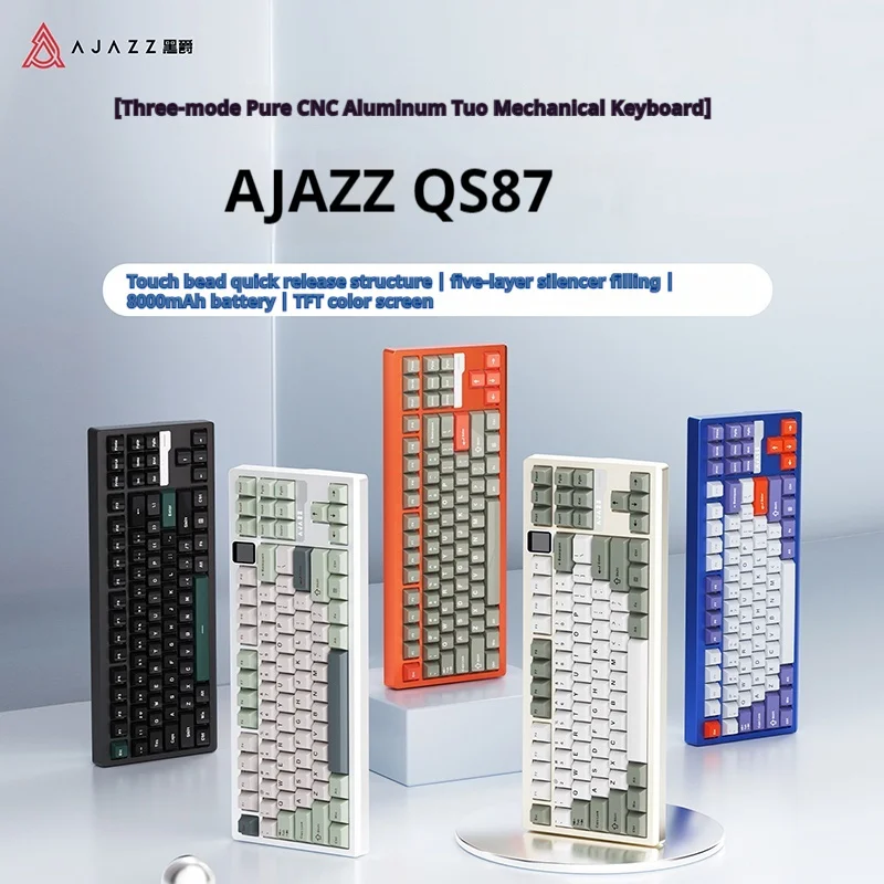 

Ajazz Qs87 Mechanical Keyboard Key Customized Wireless Bluetooth Three-Mode Rgb Bead Touching Aluminum Tuotuo Flame Red Axis V2