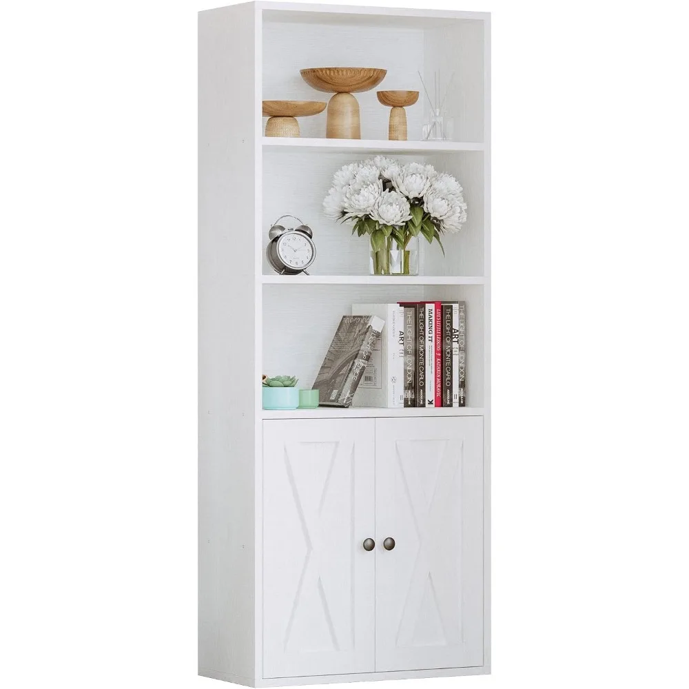 Bookcases with Doors & Shelves | 11.8in Deep, Engineered-Wood, Concealed Storage, Anti-Tip, Supports 22 lbs, 5-Tier