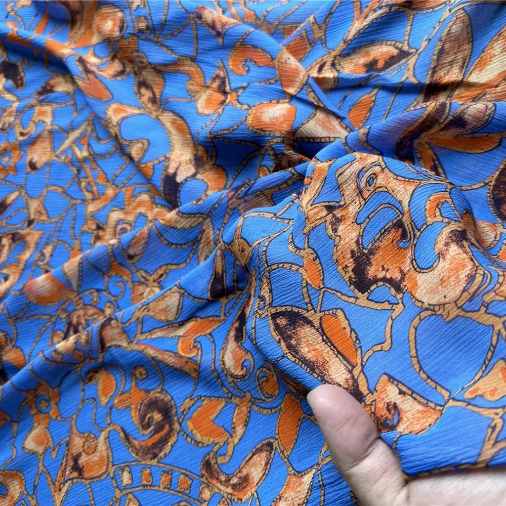 

1 meter 100% Mulberry Silk 13 momme Thin Crinkle Georgette Silk Fabric Purple Floral Printed 135cm 53" wide by the yard JN105-4
