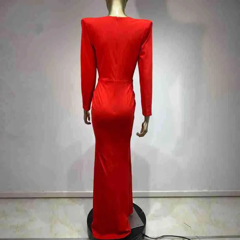 Ele Long Sve Deep V Diamond Button Long Dr Par Dr New Arrival محطة مستقلة الأكثر مبيعًا ربيع عالي الخصر #3