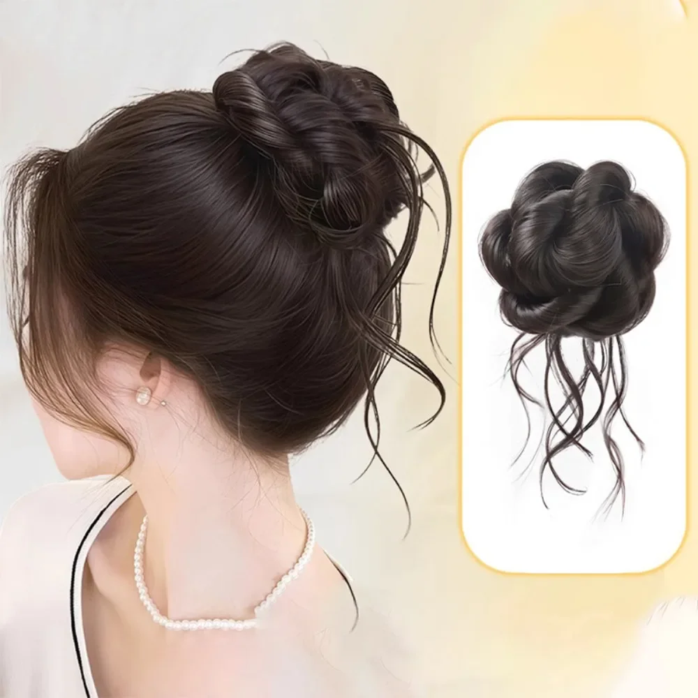 Perruque synthétique tête de boule de barbe de Dragon 20cm, Clip pour femmes, tempérament doux, bourgeon de fleur, pièce de perruque