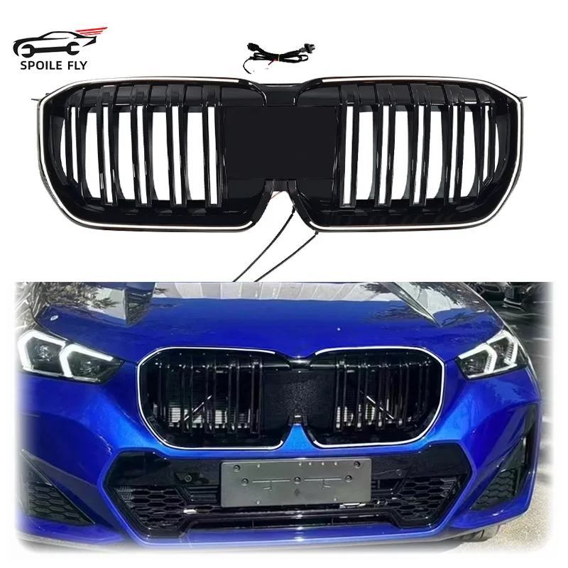 

2023 To 2025 Car Front LED Light Grilles For BMW X1 U11 U12 Double Slat Style Bumper Hood Mesh Grid Racing Lamp Grill Body Kit