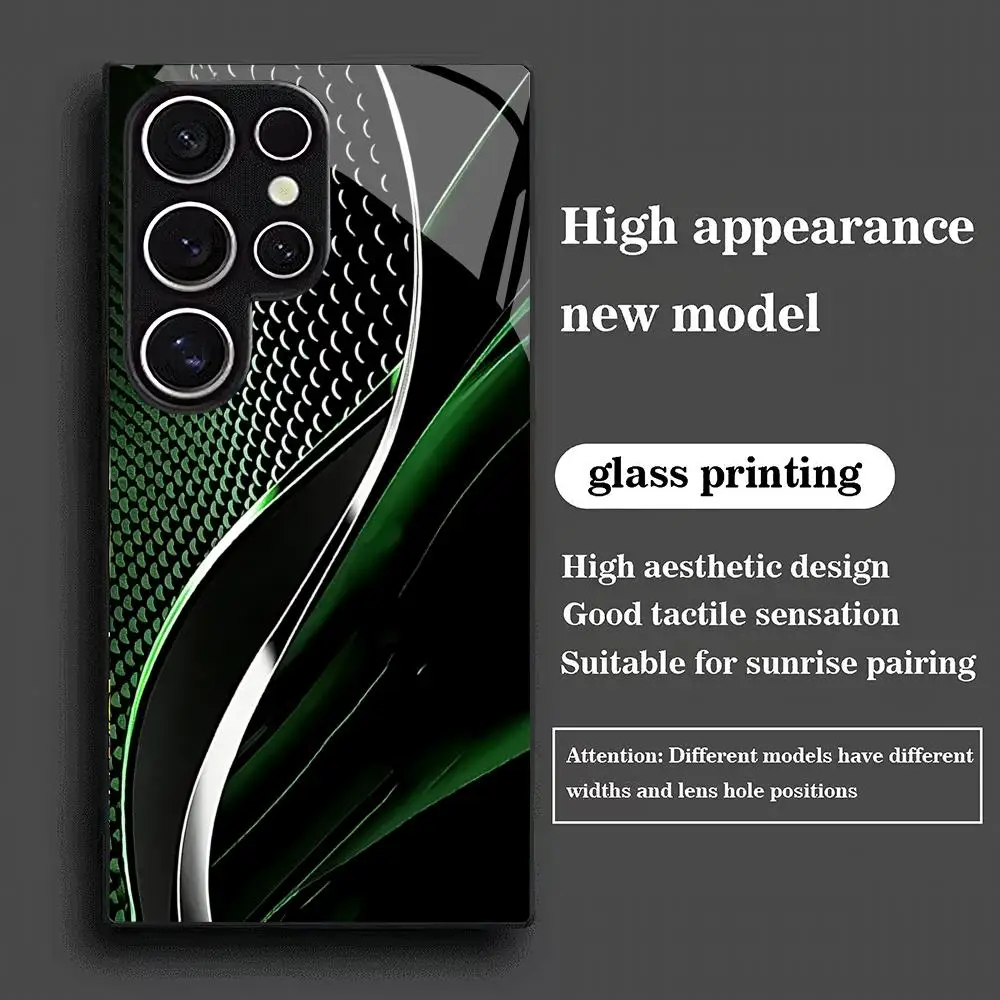 Green black curved tempered glass phone case suitable for Samsung Galaxy S26 S25 S24 S22 S21 S20 FE/Ultra/Plus shockproof