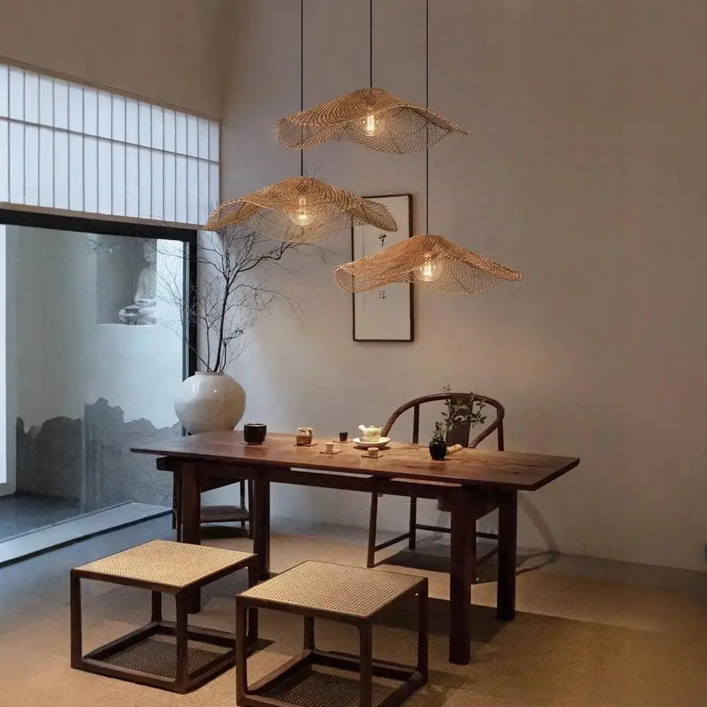 

Wabi-Sabi Rattan Chandelier - Handwoven Minimalist Lighting for Tea House, B&B, Living Room, Restaurant & Cafe