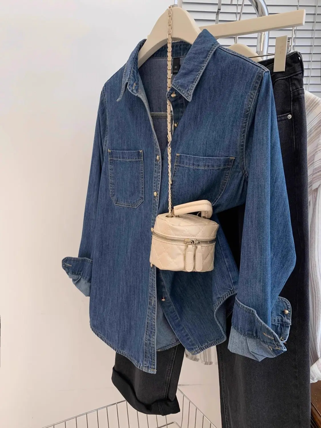 الرجعية الأزرق قميص دينيم سترة المرأة ربيع الخريف جديد الدنيم معطف بلوزة 2025 المرأة فضفاض الجينز قميص معطف طويل الدنيم للنساء