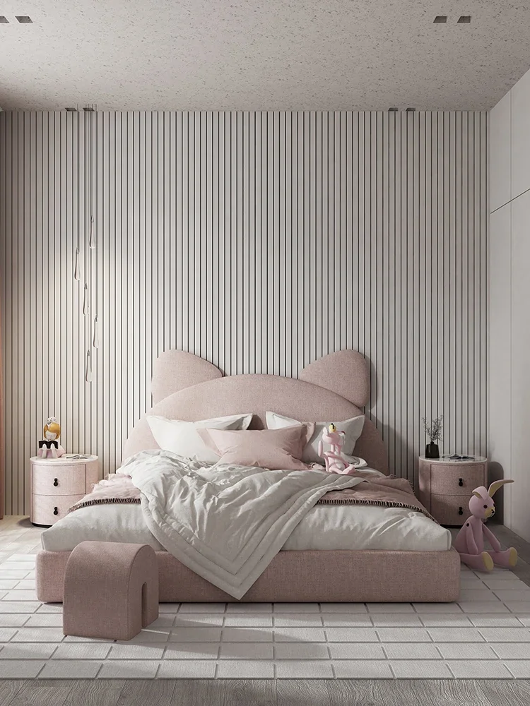 

Pink bed, children's , girls' solid wood, cloth