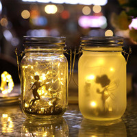 Solar Lantern Fairy Lights Garden Ornament Outdoor Hanging Frosted Tree Table Yard Patio Lawn Portable Glass Mason Jar Lamp