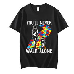 You'll Never Walk Alone Letter Puzzle Piece T-shirt Kids Women Graphic Tee Kindness Shirt Aesthetic Summer Autism Awareness Tops