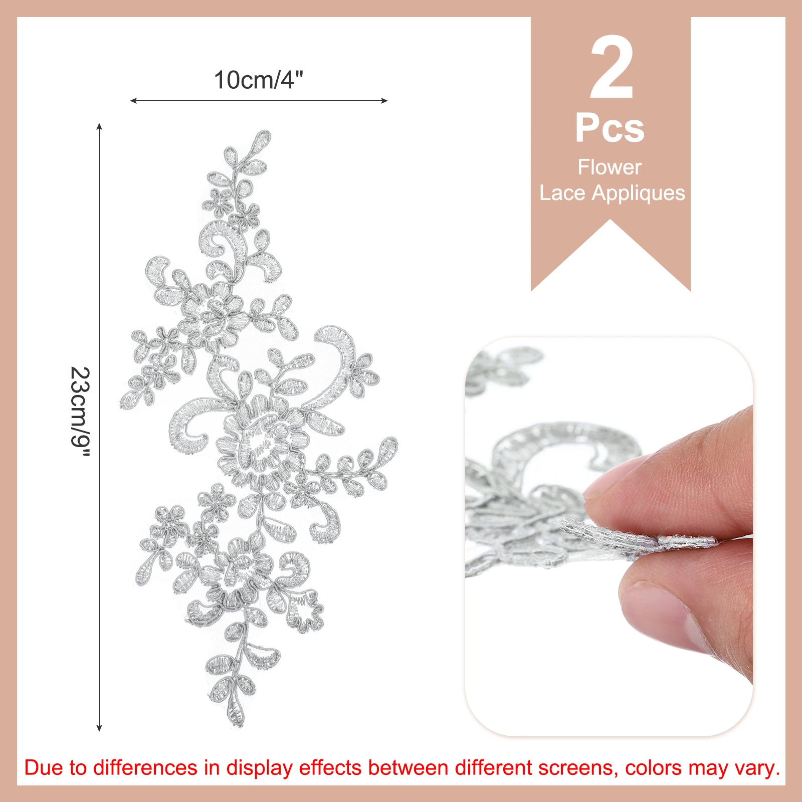 2Pcs Flower Lace Appliques 3D Embroidery Lace Patch Sewing Addition Embellishments for Wedding Bridal Dress DIY Decoration