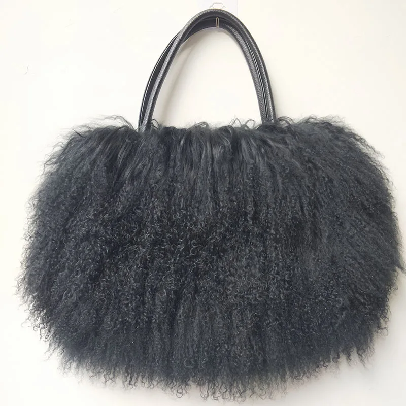 2024 Winter Women Real Mongolia Lamb Fur Handbag Fashion Female Genuine Fur Bag
