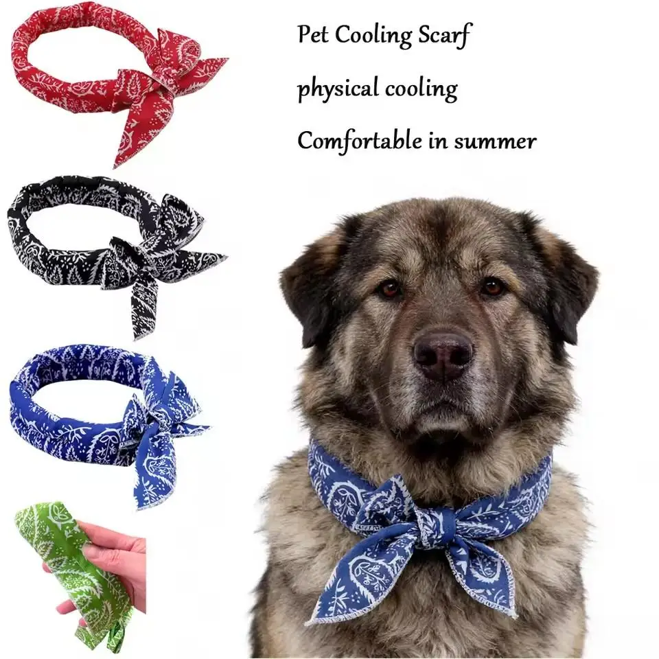 Summer Pet Cooling Scarf for Cats Dogs Ice Collar Cartoon Design Breathable Heat Relief Outdoor Travel Accessory