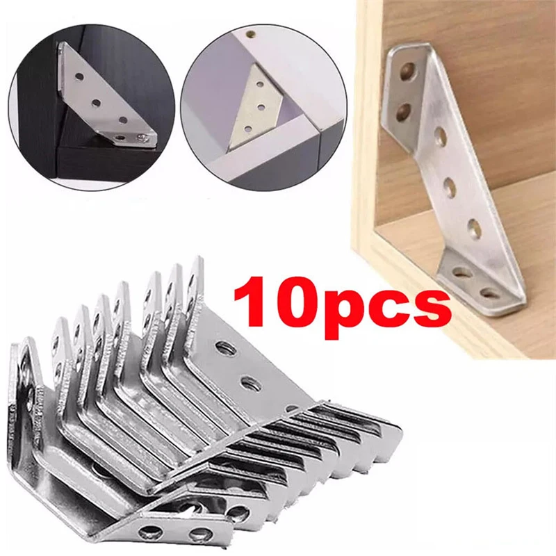 ~10pcs Universal Furniture Corner Connector Stainless Steel Small Universal Corner Code Fastener Triangular Support Furniture