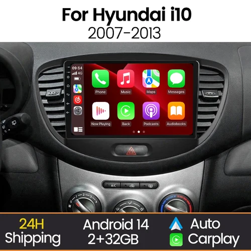 Imagen 1 del producto Radio de coche Android 14 de 2 Din para Hyundai i10 2007 -2013 reproductor Multimedia de coche navegación GPS inalámbrico Carplay Auto Autioradio