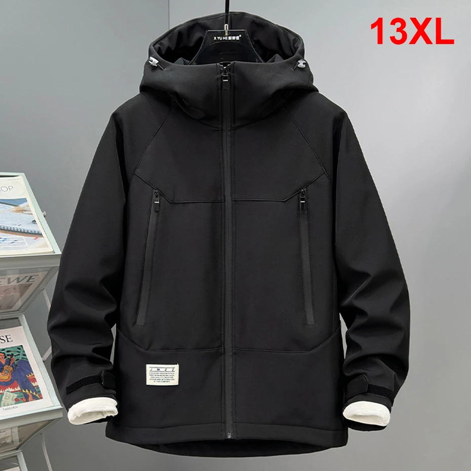 13XL Plus Size Waterproof Windbreaker Jacket Men Camp Jacket Coat Autumn Fleece Jacket Male Outerwear Outdoor