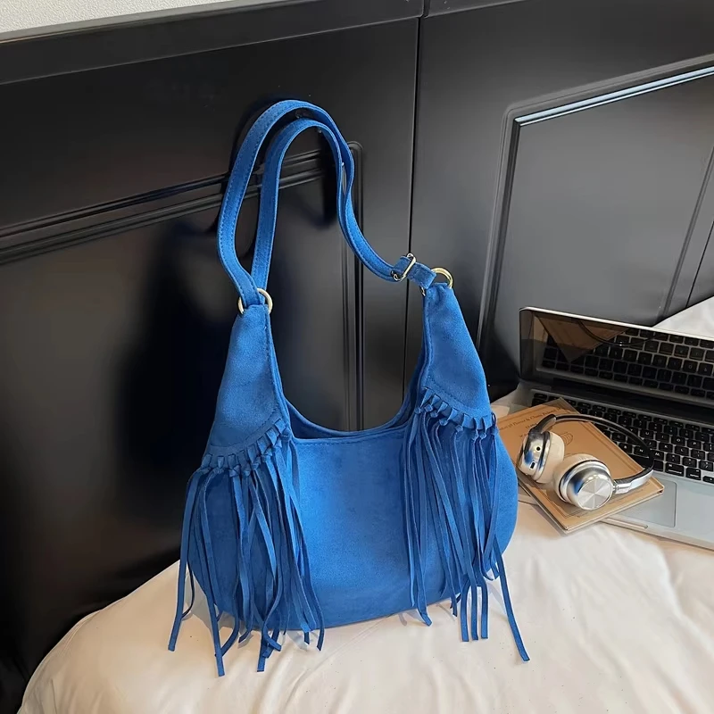 Design Faux Suede Shoulder Bags for Women 2026 Tassels Crossbody Bag Females Retro New ​Luxury Handbags and Purses