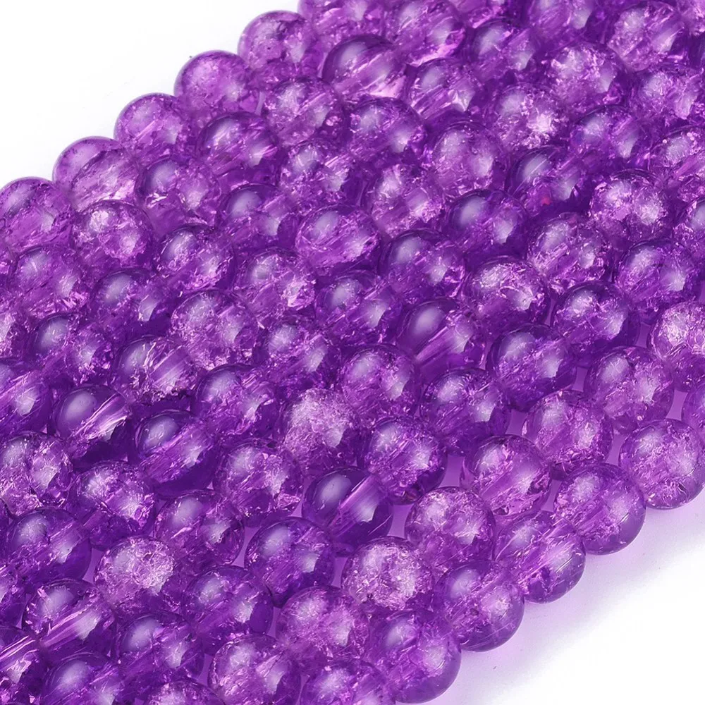 1Strand Blue Violet Crackle Glass Round Beads Strands for DIY Jewelry 8mm Hole: 1.3~1.6mm 31.4 inch