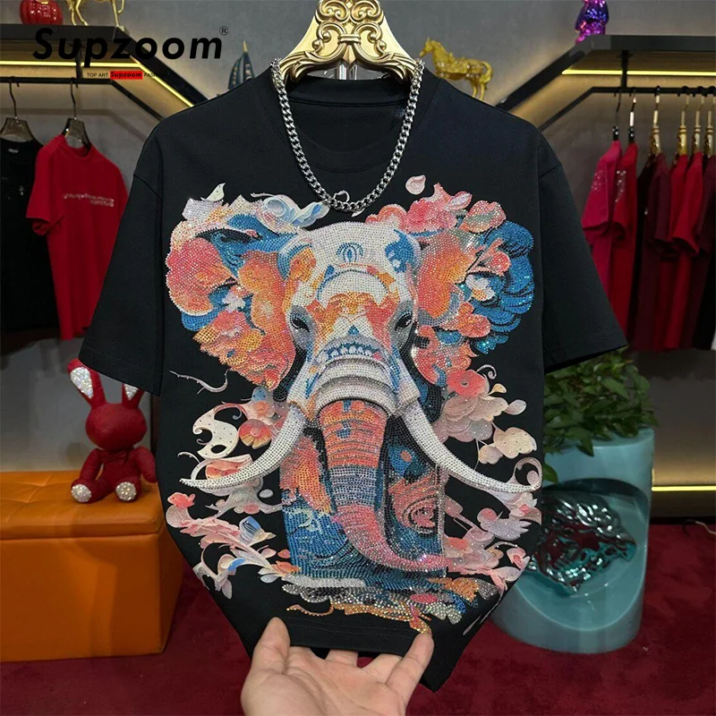 

Supzoom Top Fashion Summer Leisure O-neck Novelty Drills Elephant Cotton Male Popular Logo Collar Sleeve Casual T Shirt Men