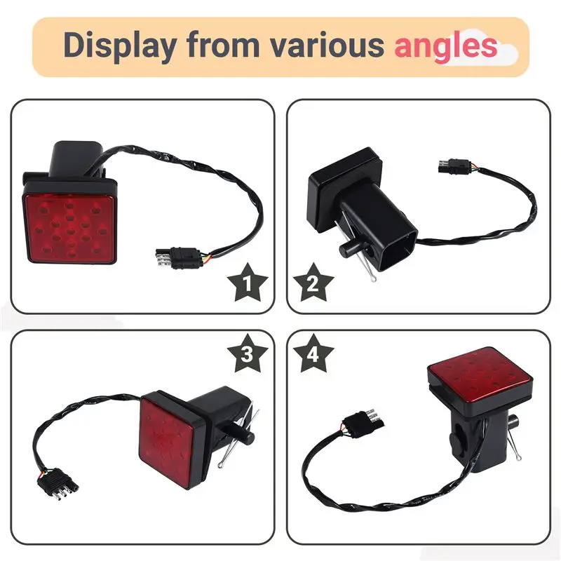 A30F-Red 15 LED 2 Inch Trailer Truck Hitch Tow Haul Receiver Cover Brake Light With Pin 12V