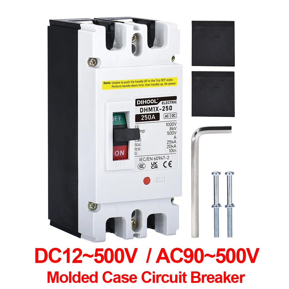 DC MCCB 500V 25KA molded case circuit breaker 100A 160A 200A 250A Photovoltaic PV Battery System DC/AC Circuit breaker