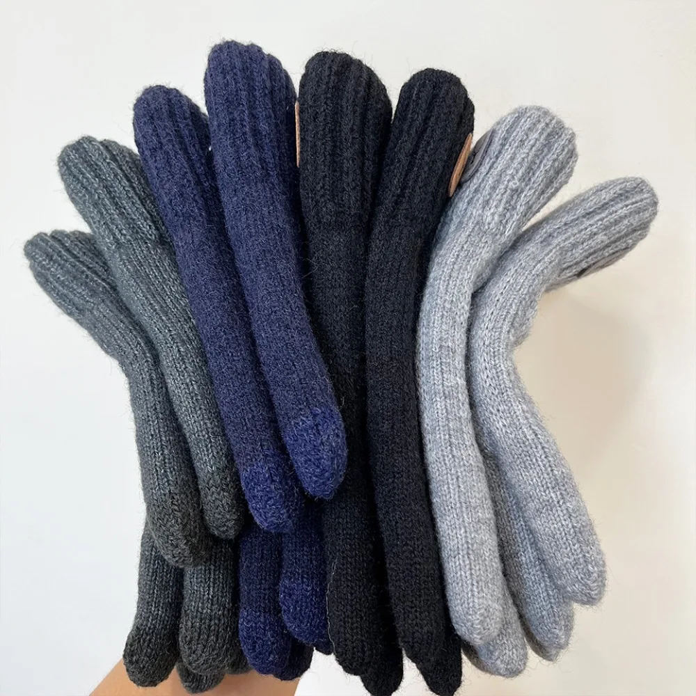 แฟชั่น Thicken หน้าจอสัมผัสถุงมือยืดหยุ่นถุงมือถักโครเชต์ขนสัตว์ถักถุงมือผู้หญิงผู้ชาย