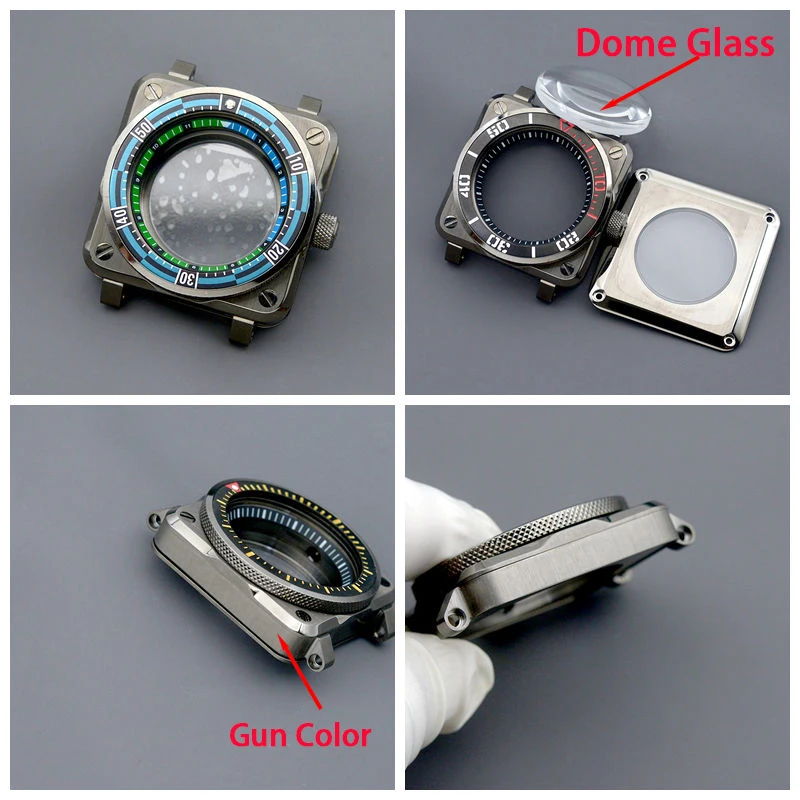 

Мужские квадратные часы для дайвинга с пистолетом, нержавеющая сталь, сапфировое стекло, 10 АТМ, водонепроницаемые, подходят для NH34 NH35 NH36 NH38 NH39 Auto
