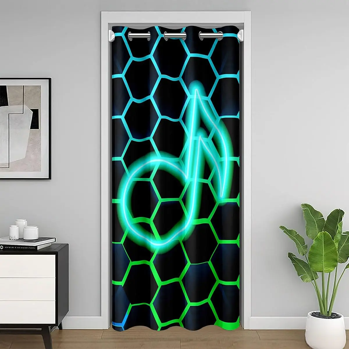 Geometry Hexagon Music Note Door Curtains Closet Noren for Hallway Entrance Pantry Blackout Doors Cover Grommet Divider Curtain