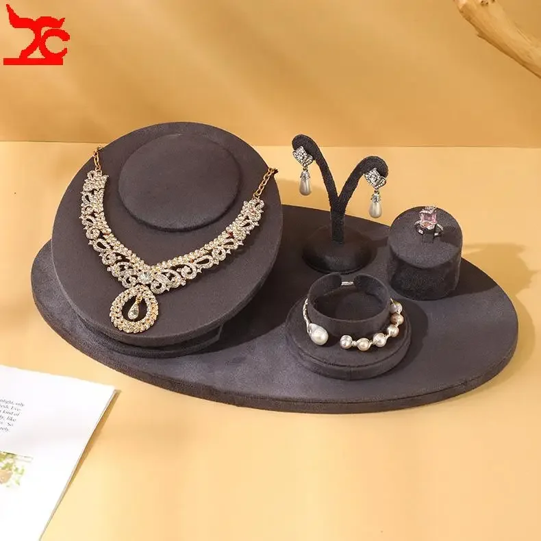 Jewelry Display Set Oval Base Ring Bracelet Earring Necklace Bust Stand Multi-Functional Jewelry Organizer Tray Retail Shop Prop