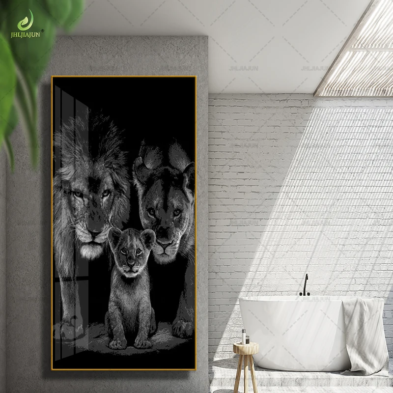 Modern Home Decor African Lion King Family Canvas Painting Black White Wild Animal Poster Prints for Living Room Wall Art