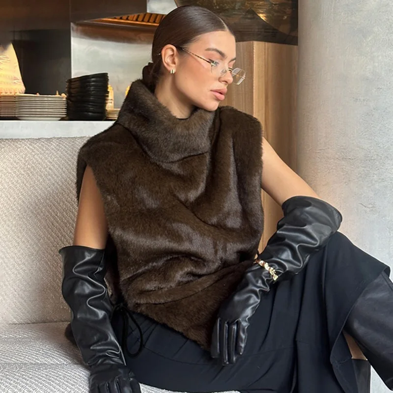 

Ticketsx винтажный повседневный шерстяной жилет, модный однотонный свободный жилет без рукавов на шнуровке, зимняя теплая женская уличная офисная куртка