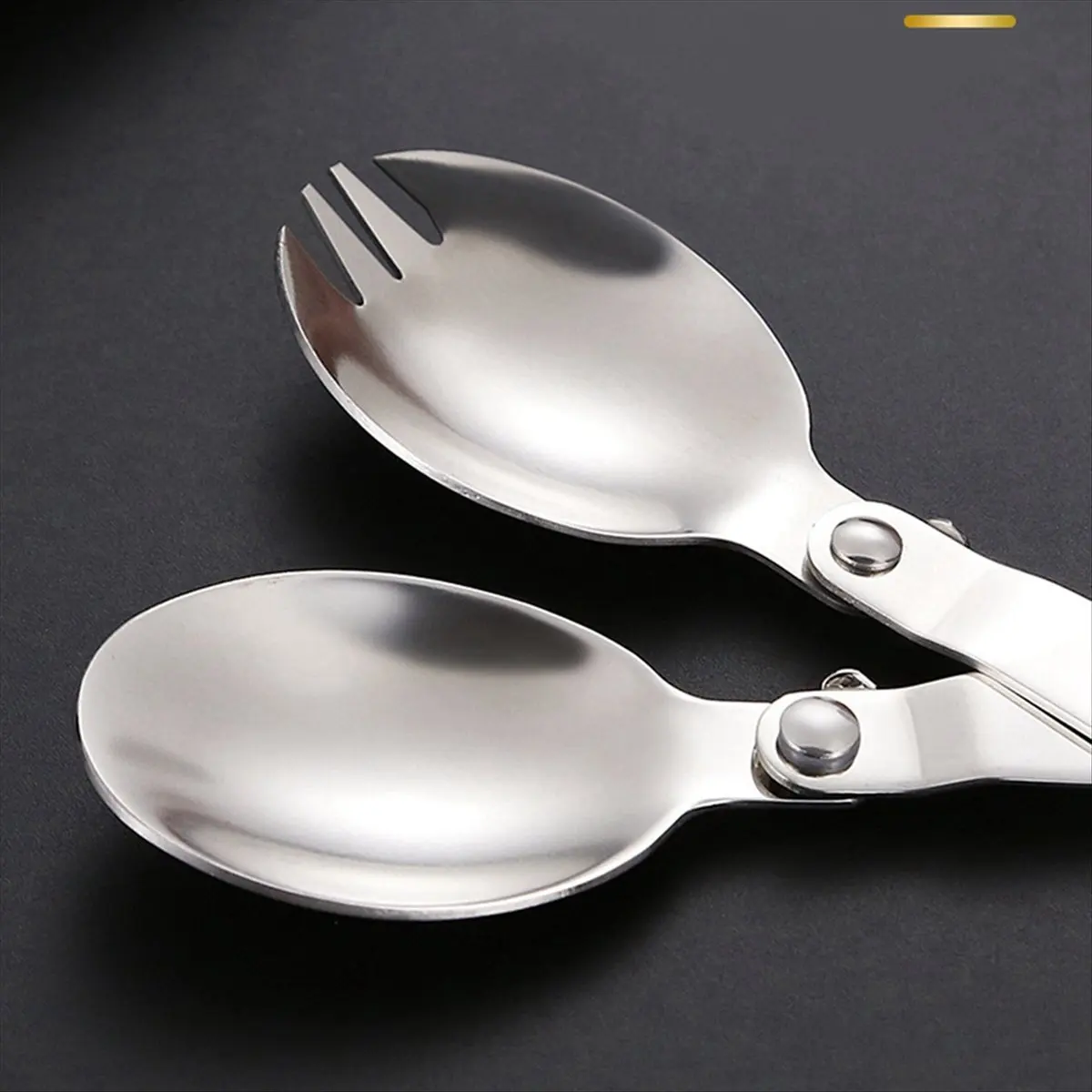 

【black huodong】Stainless Steel Folding Spoon Outdoor Travel Cutlery Portable Rotating Folding Spoon Fork Mini Small Spoon