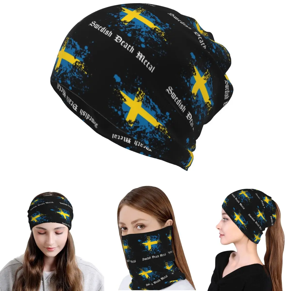 

Swedish Death Metal Band Black Heavy Sweden Flag Bandana Neck Gaiter Wrap Mask Scarf Warm Cycling Scarf Beanies Hat Unisex Adult