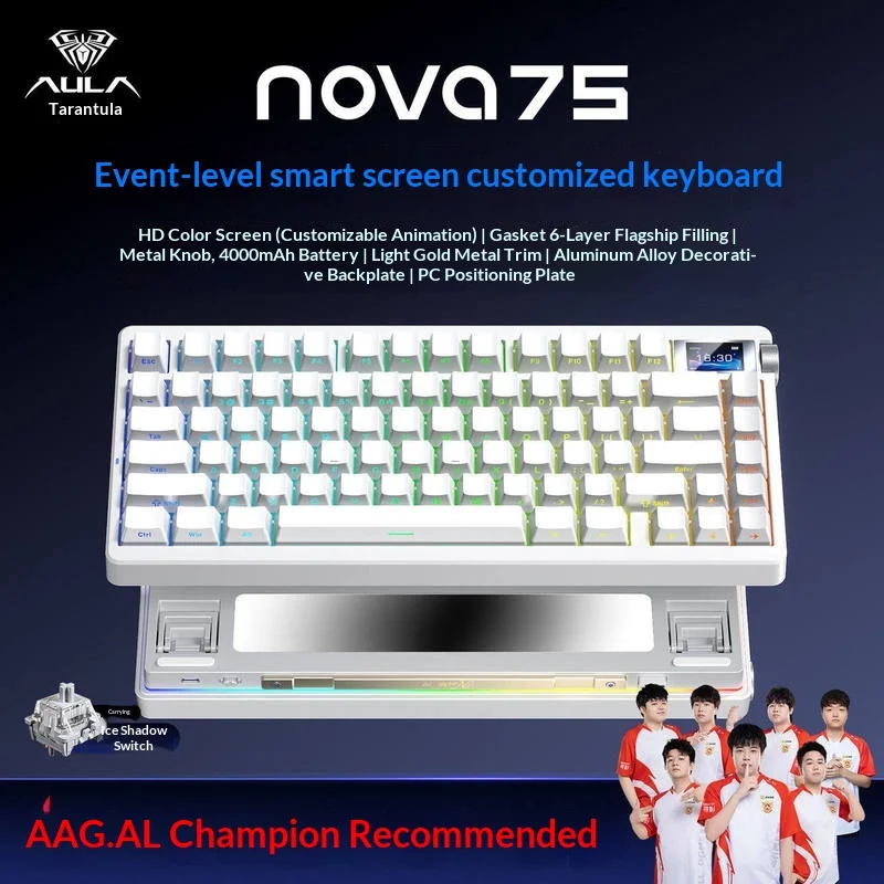 

NOVA75 Wireless 3 Mode Mechanical Keyboard Bluetooth Wired Custom Hot Swappable for Desktop PC Gaming Esports Adult