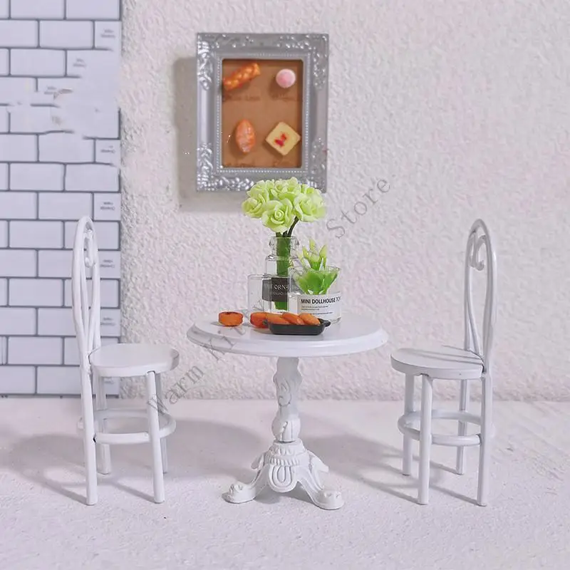 

1 Set Miniature Alloy Dining Table Chair Model Set 1:12 Scale Mini Dollhouse Vintage Garden Bistro Table Fairy Patio Chair Model