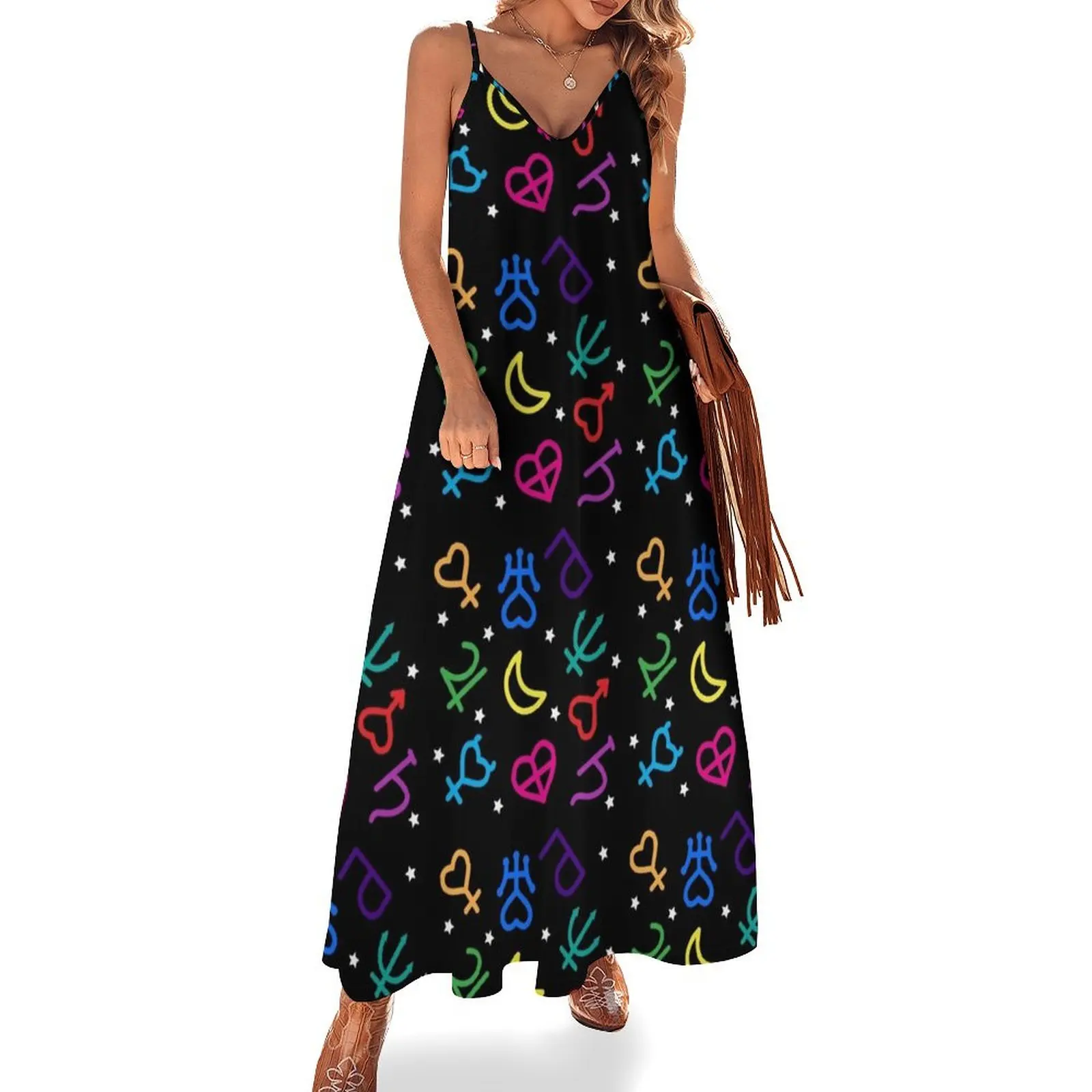 Rainbow Planetary Symbols Sleeveless Dress Women's summer skirt summer dresses Women long dress