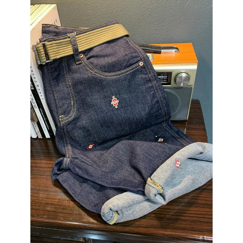 Summer thin denim shorts MEN'S embroidered slim fit elastic trend versatile fashion high-end luxurious straight casual capris