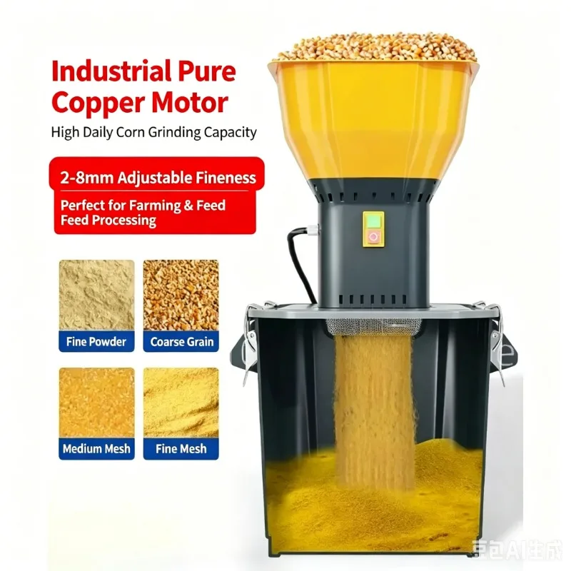 BB 220V Small Multipurpose Electric Corn Grinder, Household Grain Mill for Chicken Livestock Feed & Small Farm Breeding