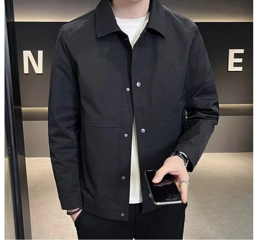 Spring and autumn new lapel business casual jacket jacket men's solid color simple with fashion cardigan long-sleeved shirt