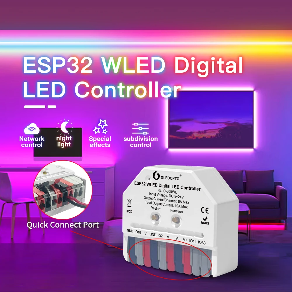 

ESP32 Mini WLED LED Controller DIY Dynamic Lighting Digital RGB IC WS2811 WS2812 SK6812 TM1814 WS2813 WS2815 Strip Light DC5-24V