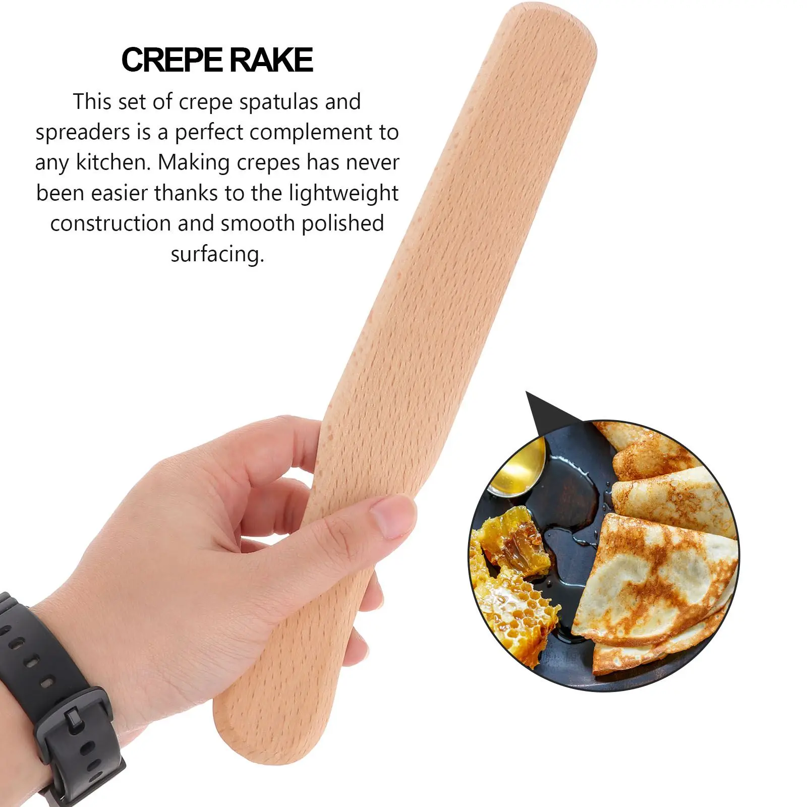 Crepe Spreader Spatula Tool Tools Maker Pancake Stick Wooden Rake Utensils Making Set Scraper Turner Wood Dough Pan Pasta T