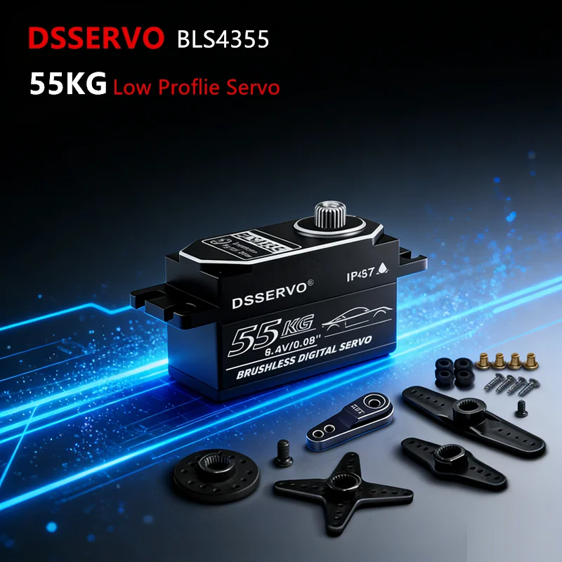 7.4V 55KG Brushless Digital Servos IP67 Waterproof Low Profile RC Servo 0.09S HV High Torque Full Body Metal For Off-road Trucks