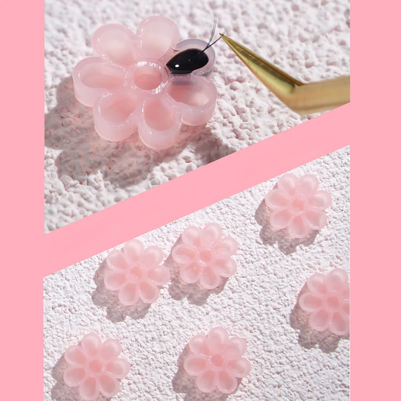 100 Pcs Flower Beauty Eyelash Extension Glue Cups Pink Delayed Cup Grafting Eyelash Makeup Tool Tattoo Adhesive Pigment Cups