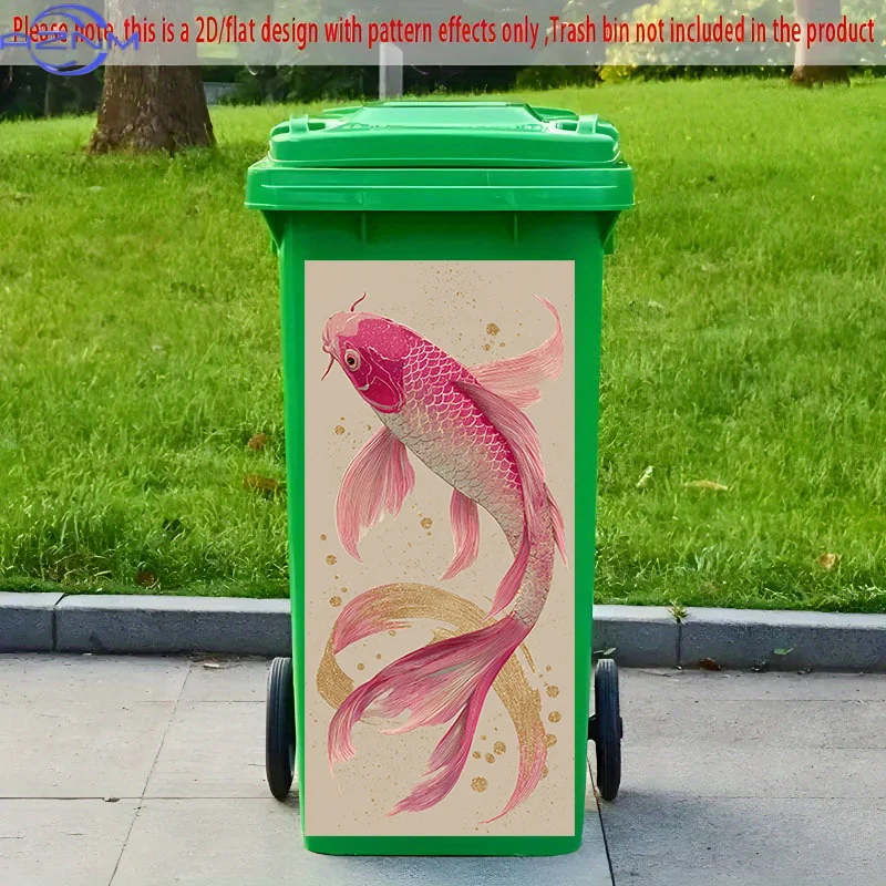 2D Flat Printing 1pc 2D Pattern Printed Kitchen Trash Can Sticker xcm Pink Carp Golden Wave Wandering Theme Kitchen Home Decor